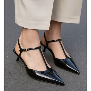 ZARA Pointed Toe Slingback Heels NWT Black US 8 EUR 39 NWT